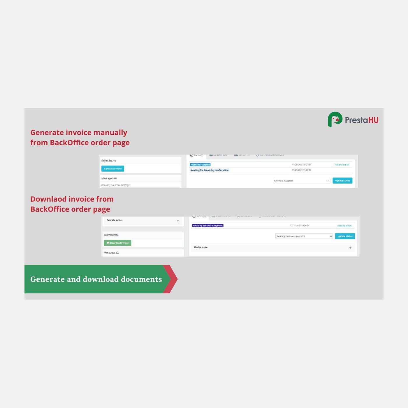 Module Számlázz.hu pour PrestaShop – factures auto | PrestaHU