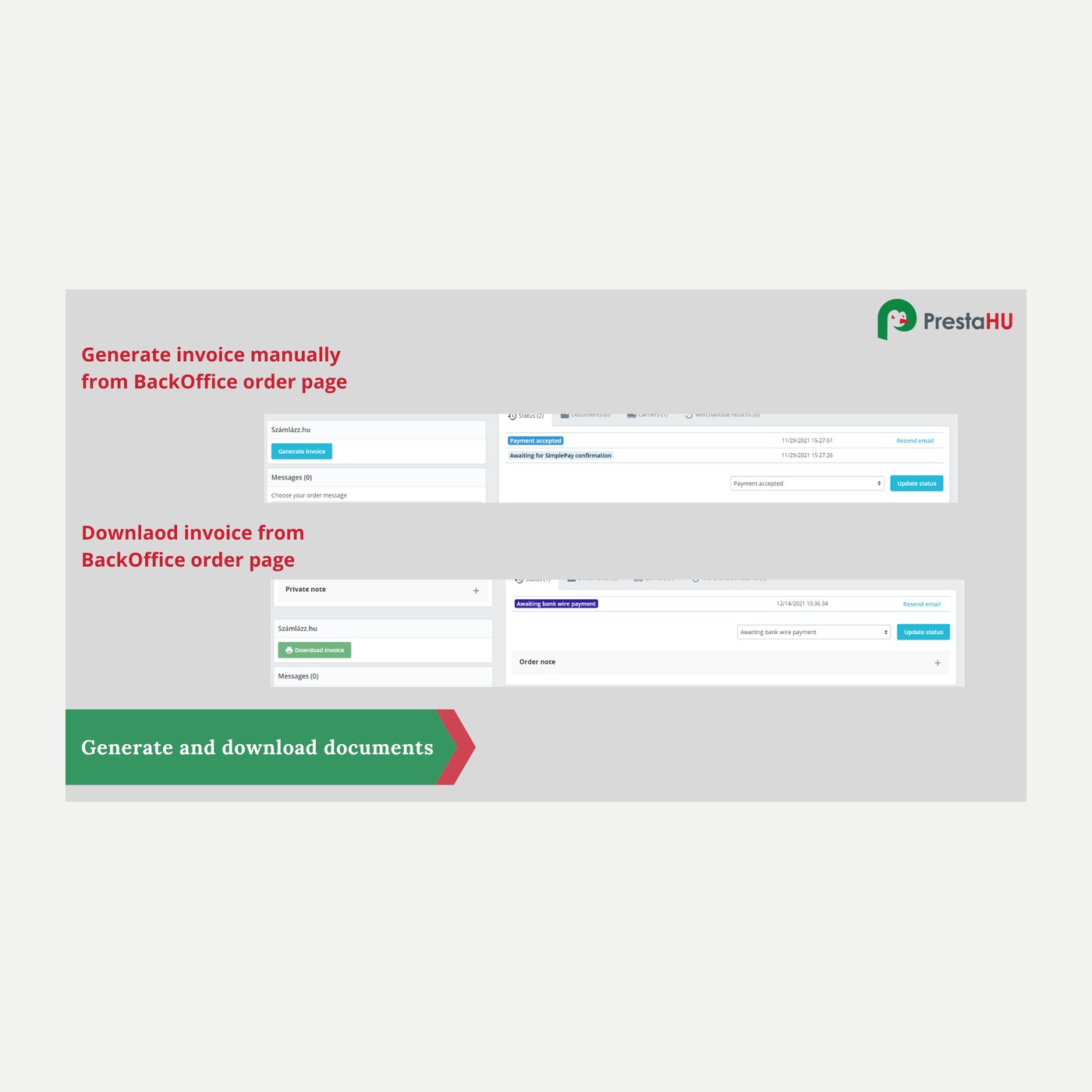 PrestaShop - Szamlazz.hu connection and automatic invoicing