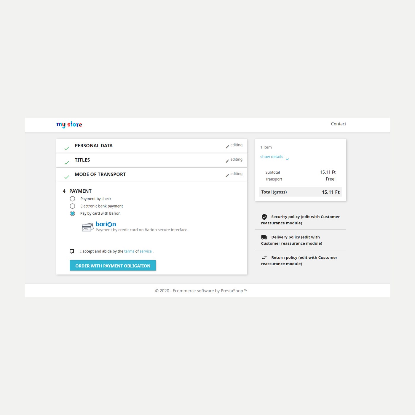 Barion Payment and Barion Full Pixel integration for PrestaShop
