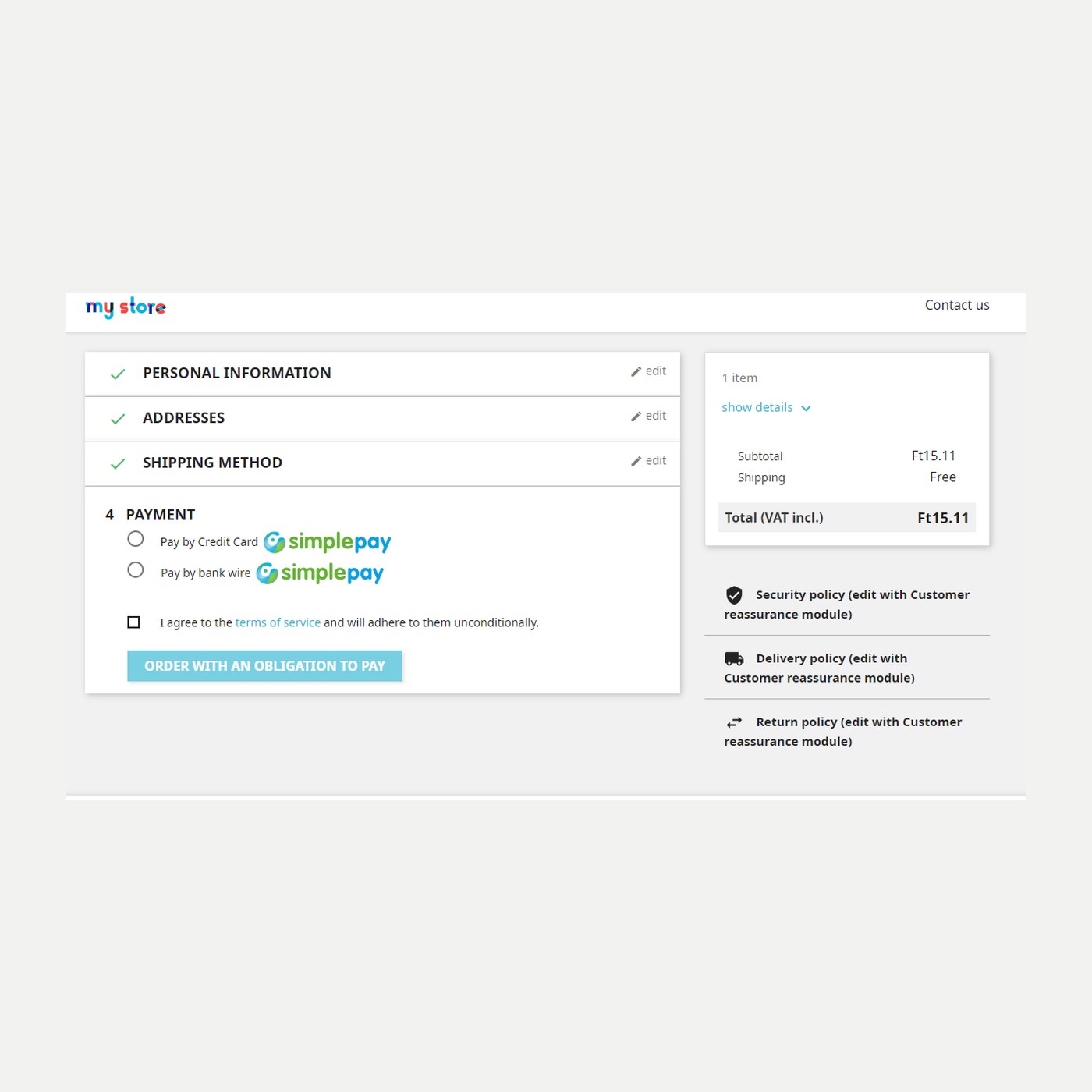 PrestaShop - OTP SimplePay credit card payment and instant transfer