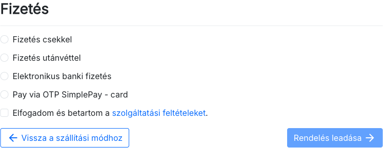 The checkout payment step showing the OTP SimplePay option among the payment methods