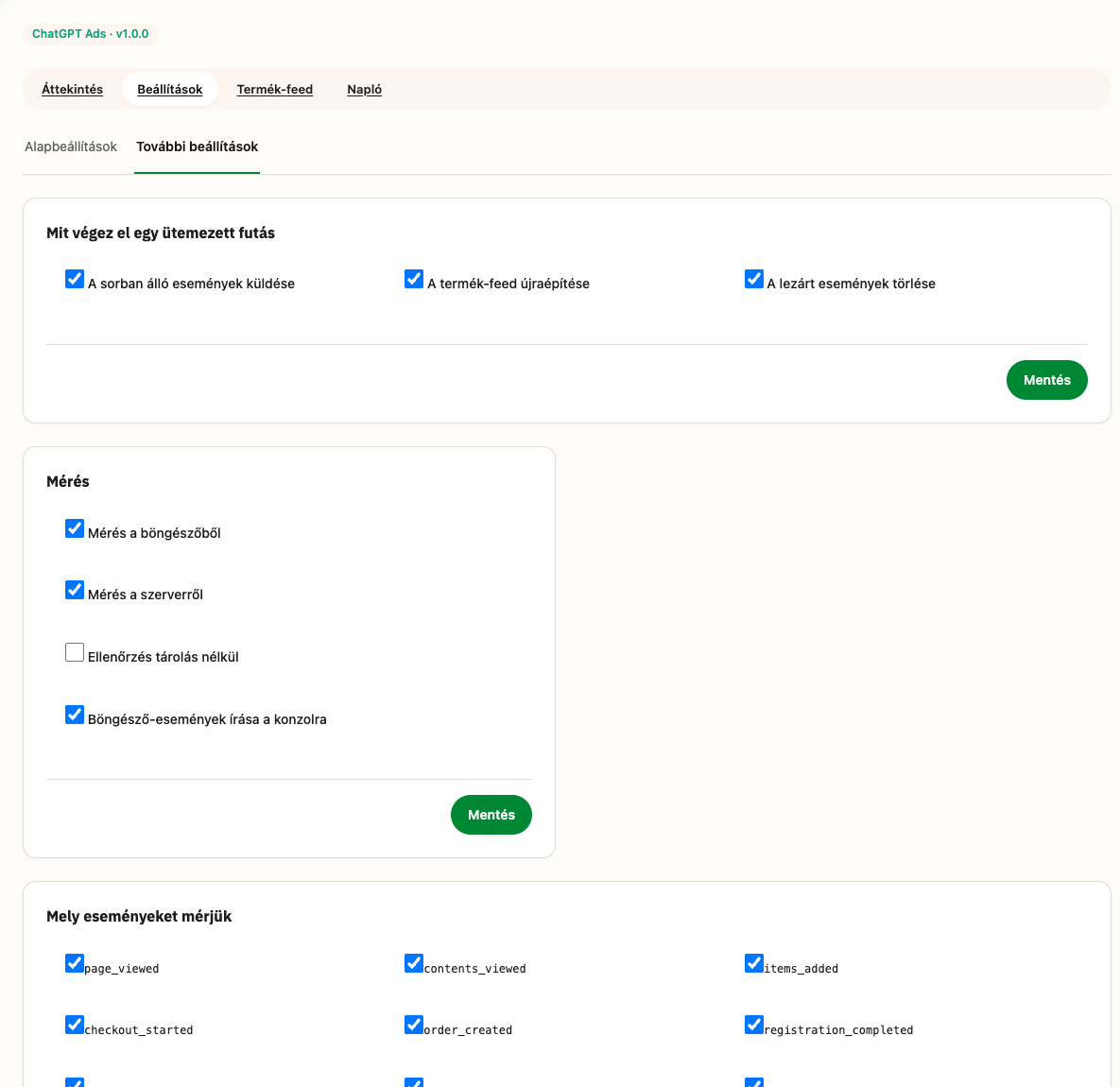 Event switches, consent source and logging settings