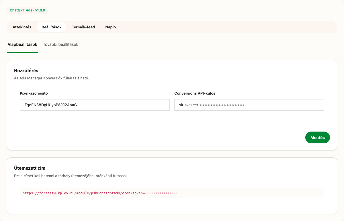Entering the pixel identifier and the Conversions API key