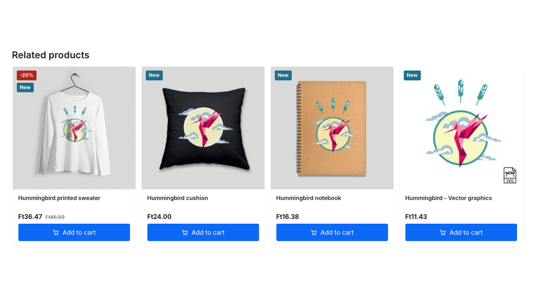 Related products on the product page, below the description