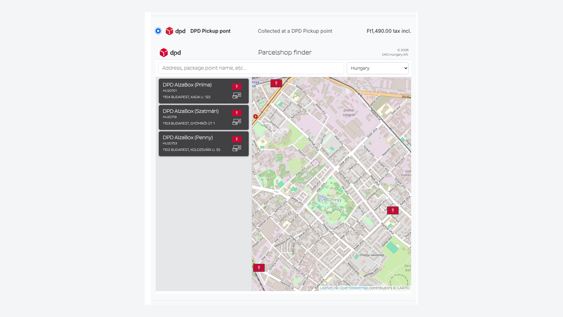 Lors de la commande, le client choisit le point DPD Pickup sur une carte
