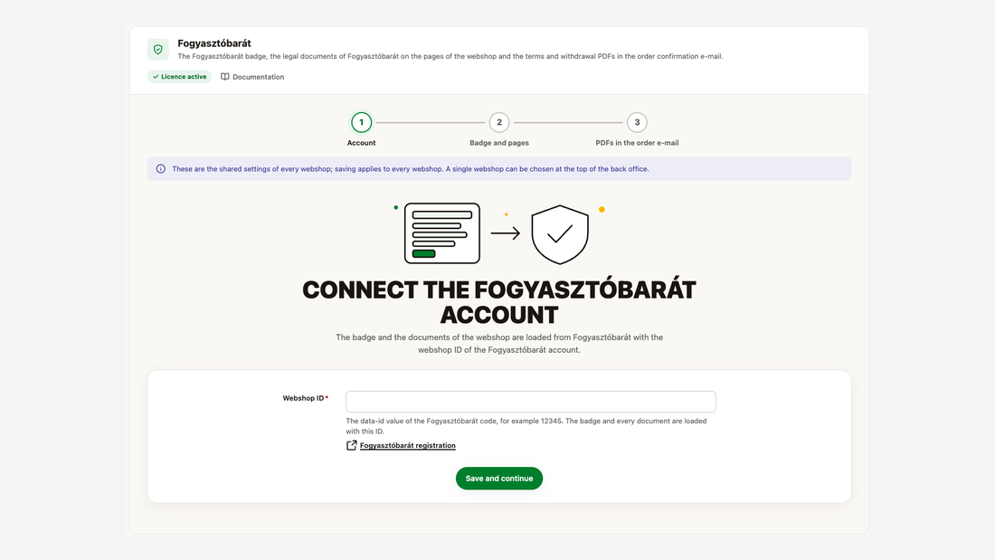 Premier lancement : saisie de l’identifiant de boutique Fogyasztóbarát