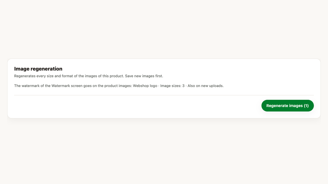 The Image regeneration block on the product edit page