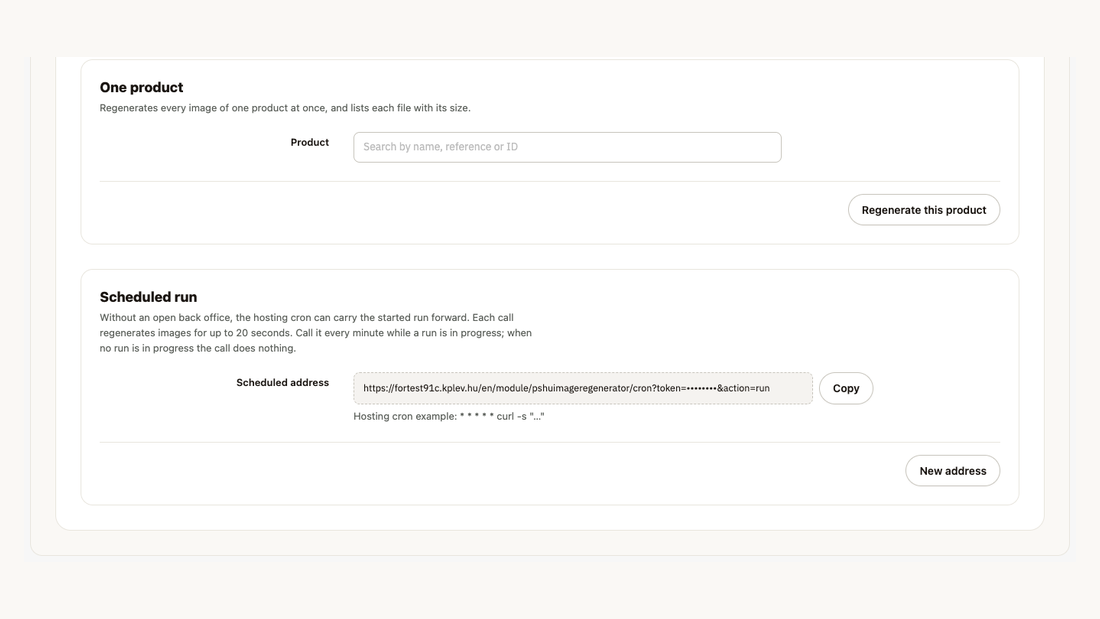 Regenerating one product and the scheduled address for the hosting cron