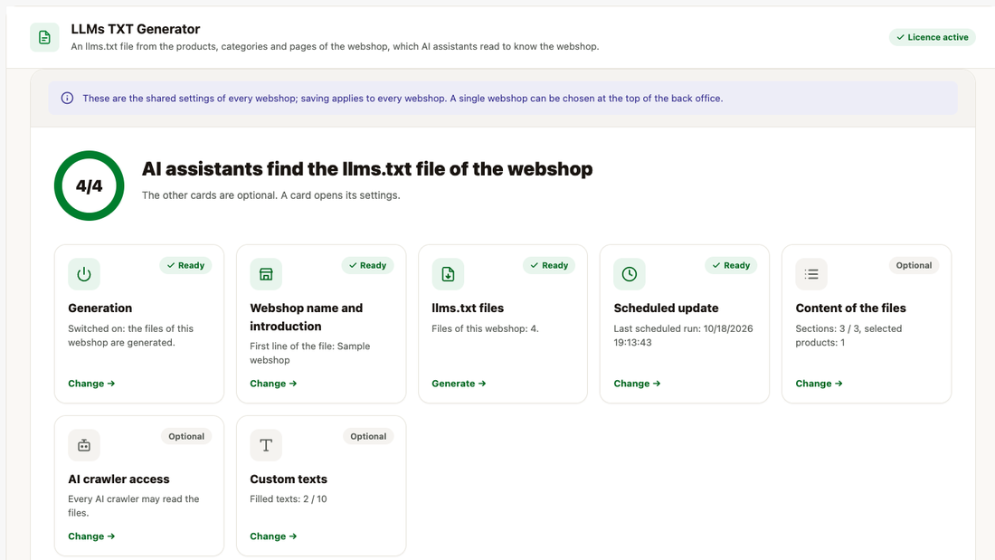 La pagina di riepilogo: passaggi completati, schede e il pulsante per generare subito i file