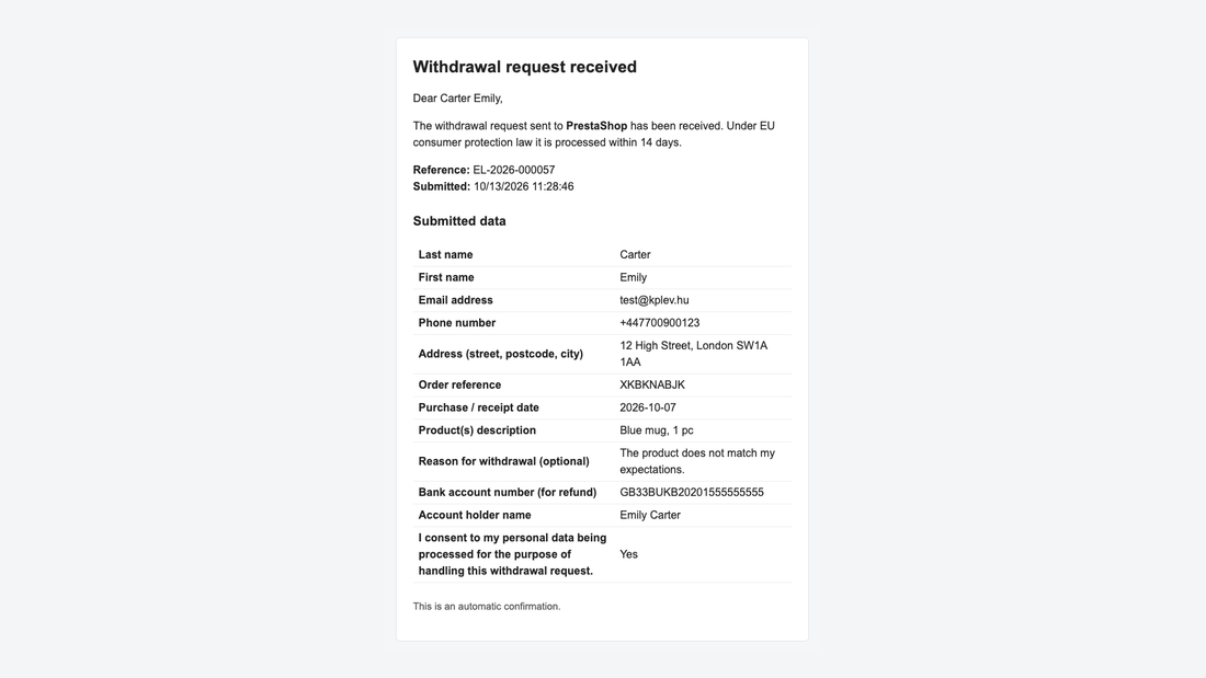 E-mail de confirmation envoyé au client