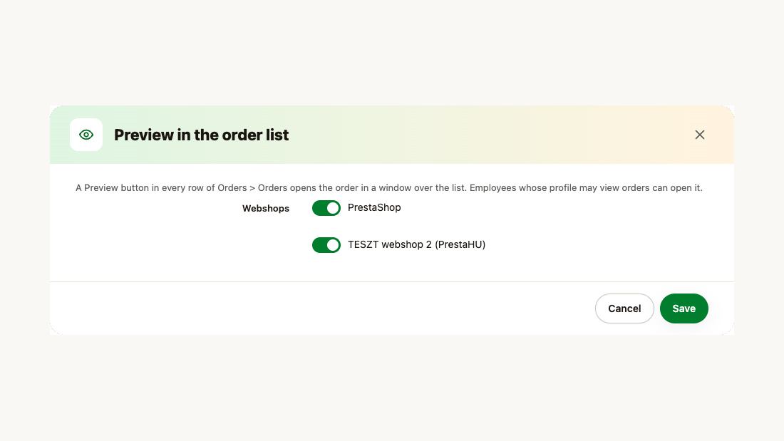 Turning the Preview button on or off per webshop