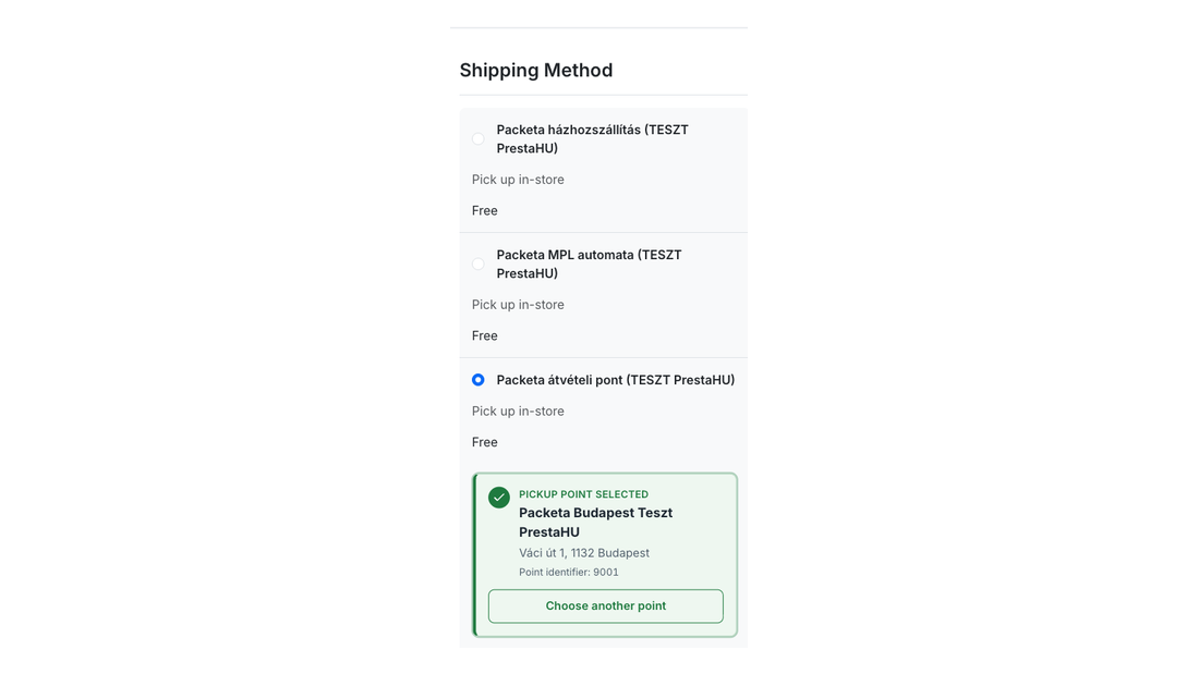 The checkout on a phone: Packeta shipping methods and the selected pickup point