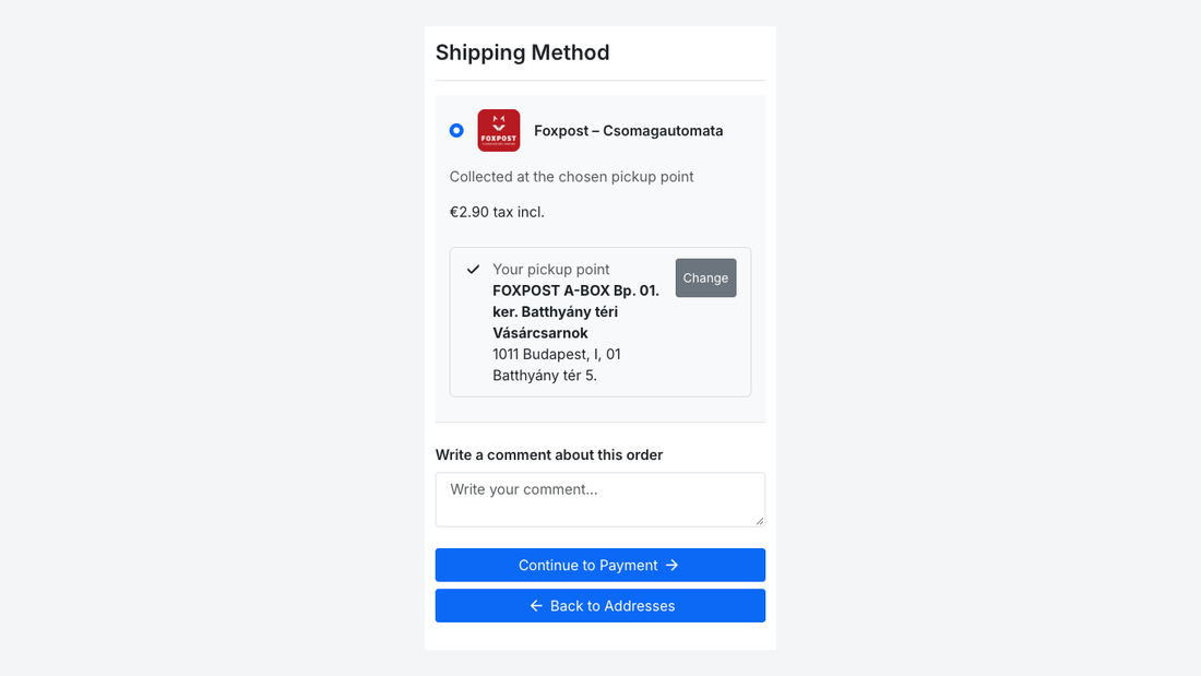 The checkout on mobile: Packli carrier and the chosen pickup point