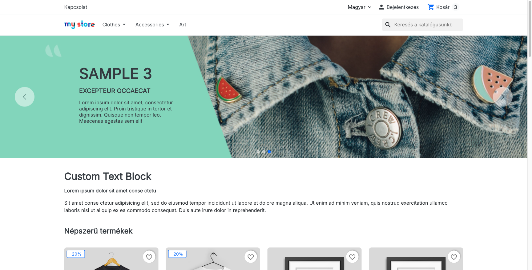 The PrestaShop webshop front page, which the module makes available as an installable app on the phone