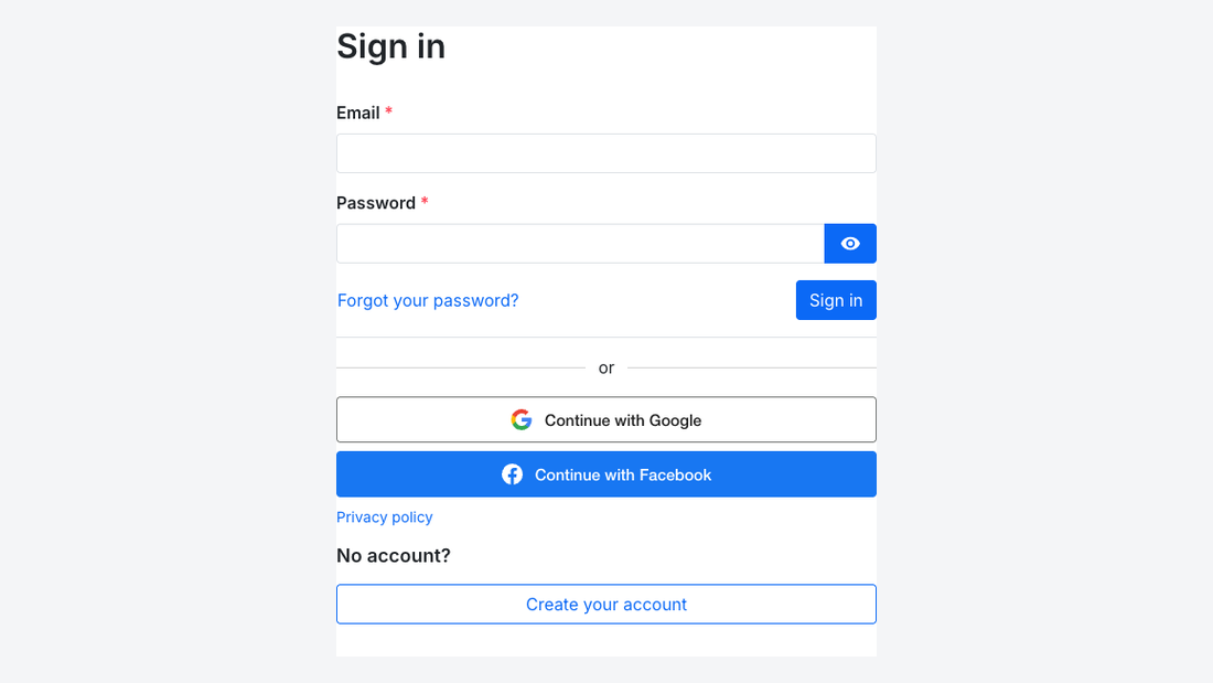 La pagina di accesso con i pulsanti Google e Facebook sotto il modulo