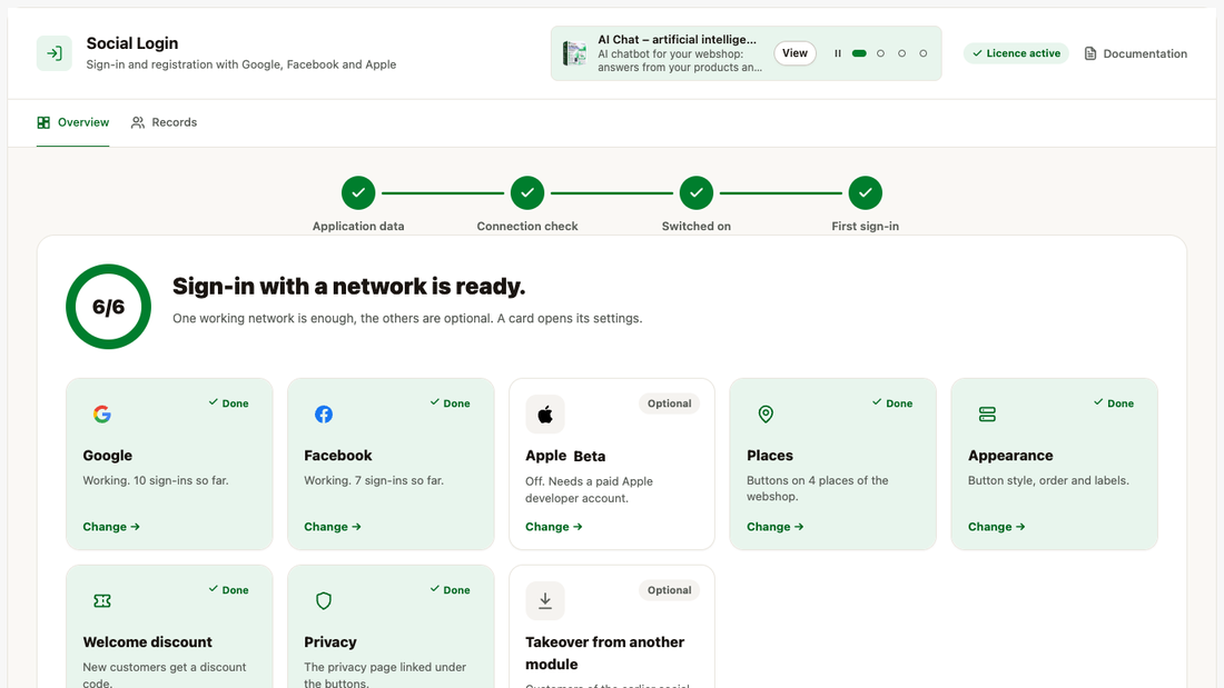 La schermata di configurazione: i passaggi e le schede di social network, posizioni, aspetto e sconto