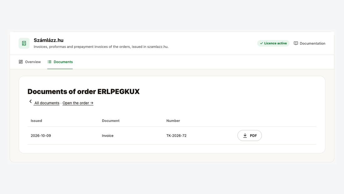 The documents of one order with PDF download