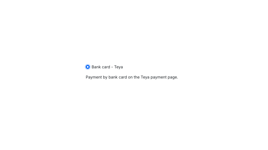 The Teya card payment method at checkout with the name and description set